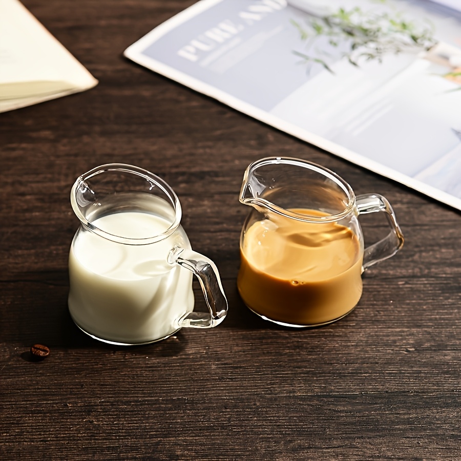 Barista Milk Jug - เหยือกครีมกาแฟเอสเพรสโซ่แก้วขนาดเล็ก 2 ชิ้น, หม้อกาแฟโปร่งใสขนาด 3.5 ออนซ์พร้อมที่จับ,