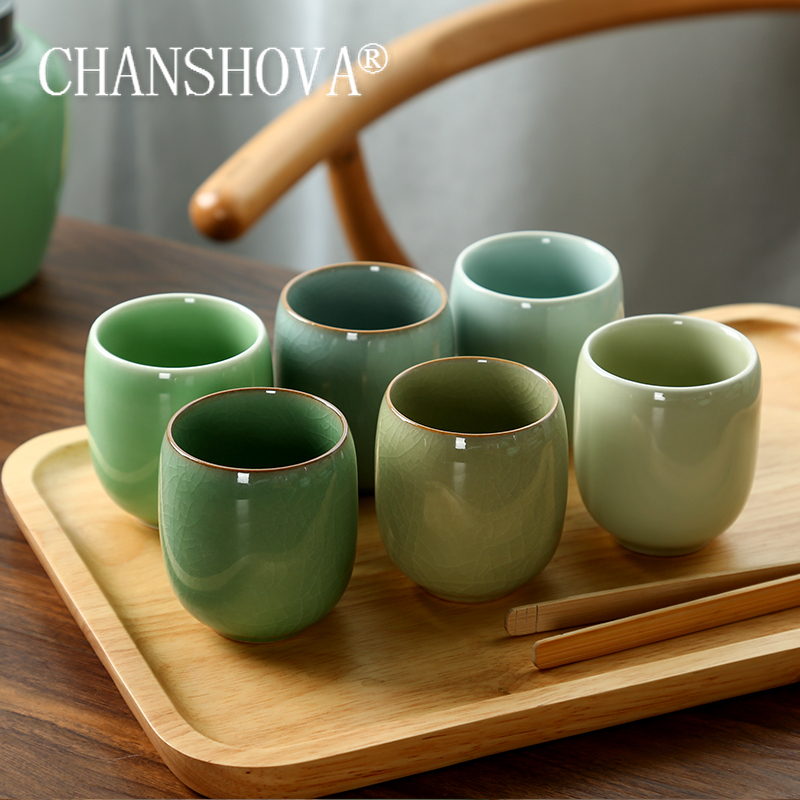 Coffee Tea Pictures - CHANSHOVA-ชุดถ้วยชาพอร์ซเลน,สไตล์จีนแบบดั้งเดิม,ถ้วยเซรามิค Celadon Crackle,ถ้วยกาแฟขนาดเล็ก,150ml,H284