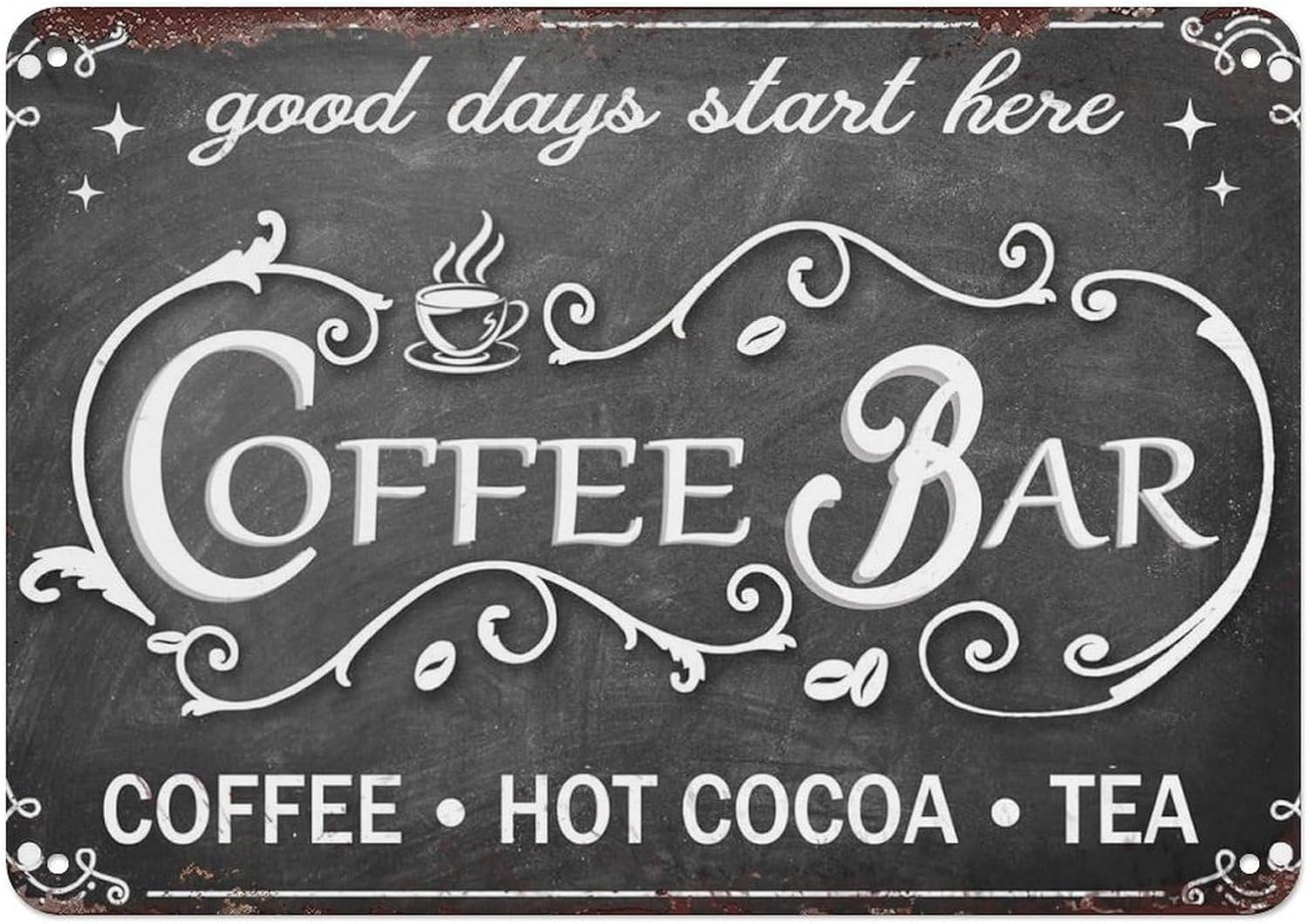 Coffee Tea And Cocoa - ป้ายร้านกาแฟวินเทจ ป้ายดีบุกช็อกโกแลตร้อน อุปกรณ์ตกแต่งร้านชา ของตกแต่งมุมกาแฟที่บ้าน ของตกแต่งผนังร้านกาแฟในครัว ของตกแต่งผนังร้านกาแฟ