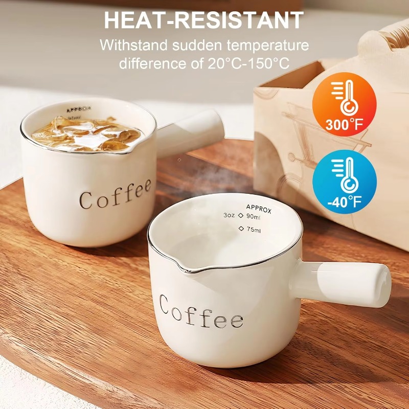 Coffee Tea Cup - ถ้วยกาแฟเซรามิกขนาดเล็กพร้อมหูจับ ปากถ้วยรูปตัว V ถ้วยนม ถ้วยผสมลาเต้ ถ้วยตวงเอสเพรสโซ