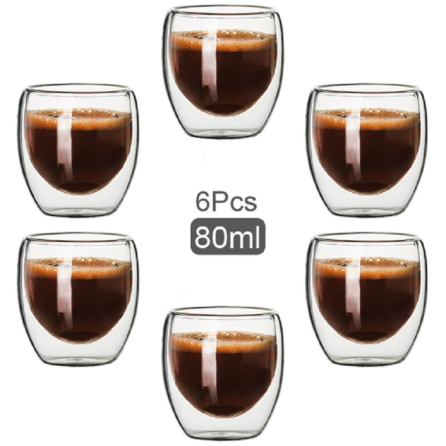 Coffee Tea And Cocoa - แก้วกาแฟผนังคู่แก้วแก้วผนังคู่คาปูชิโน่โกโก้นมถ้วย, 2.7 ออนซ์ของชุด 6 แก้วชากาแฟ, แก้วใส