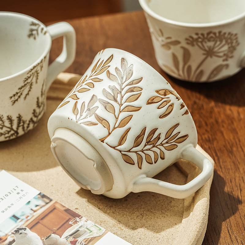 Coffee Tea For Plants - แก้วเซรามิกดีไซน์สร้างสรรค์ ลายดอกไม้และต้นไม้เพ้นท์มือ แก้วกาแฟพอร์ซเลนสำหรับอาหารเช้า นม ชาสไตล์นอร์ดิก แก้วน้ำสำหรับน้ำชายามบ่าย