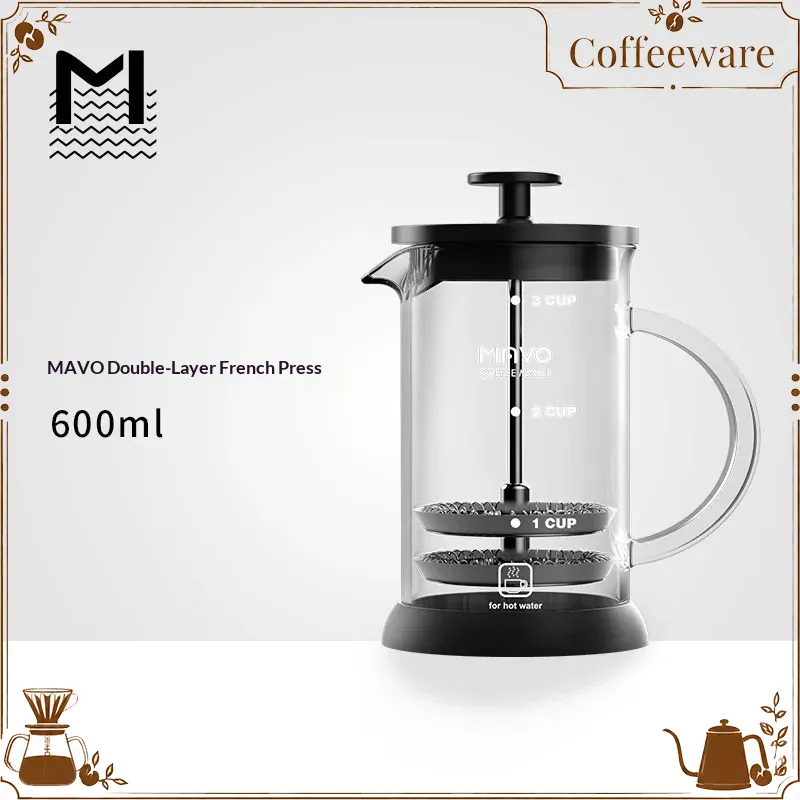 Coffee Tea Maker - เครื่องชงกาแฟแบบเฟรนช์เพรส MAVO พร้อมตัวกรองแบบตาข่ายสองชั้น ขนาด 2 ถ้วย