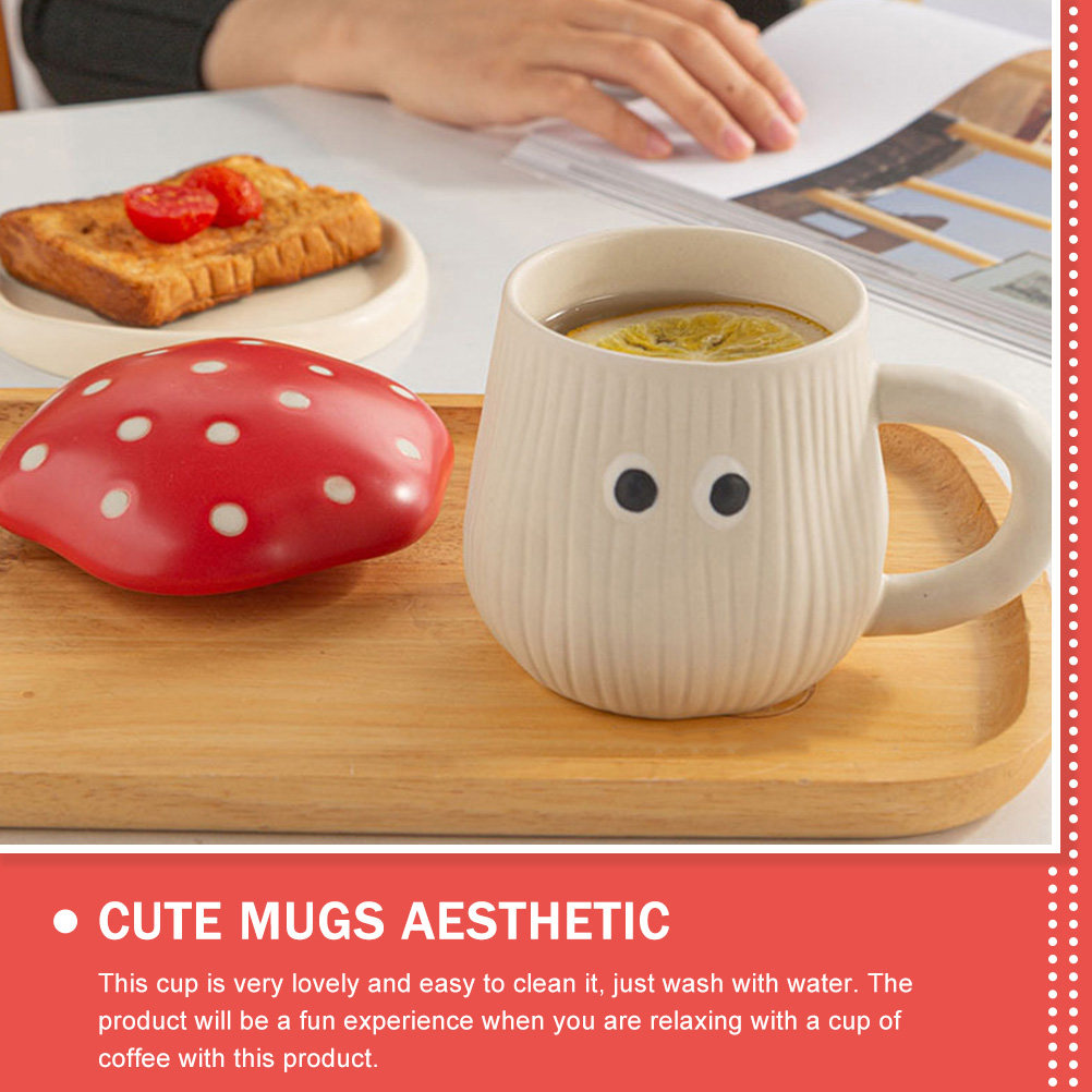 Coffee Tea And Cocoa - แก้วกาแฟเซรามิกรูปเห็ด น่ารัก สไตล์การ์ตูน คาวาอี้ ดีไซน์สวยงาม พร้อมฝาปิด
