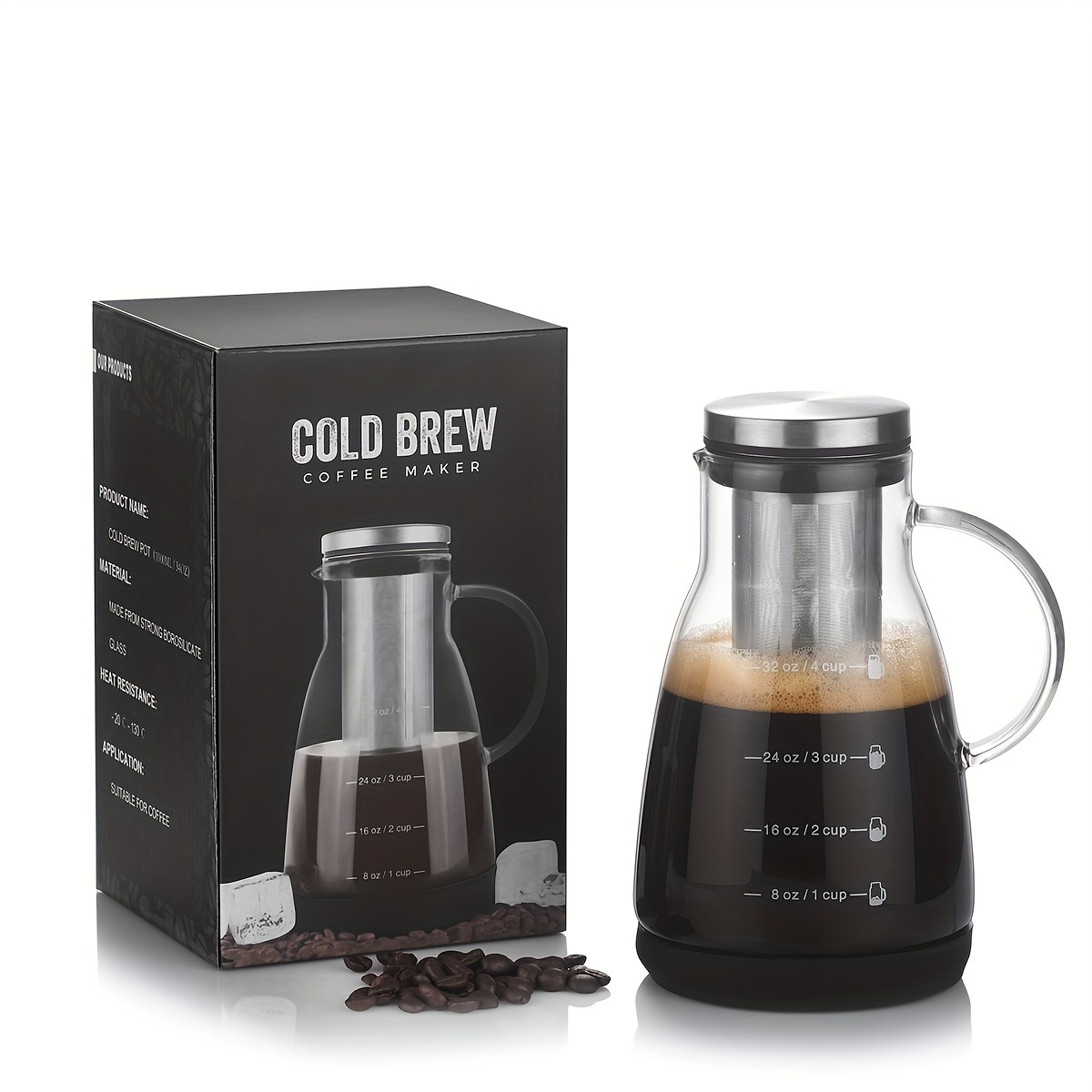 Coffee Tea Maker - เหยือกแก้วคลาสสิกขนาด 24 ออนซ์ สำหรับกาแฟสกัดเย็น แบบเทเอง ไม่ใช้ไฟฟ้า