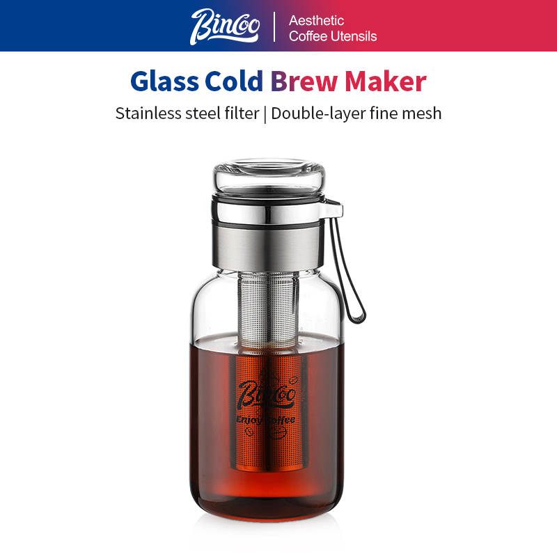 Coffee Tea Maker - เครื่องชงกาแฟโคลด์บรูว์ Bincoo พร้อมที่กรองชาแบบยาวทำจากสแตนเลส และเหยือกเก็บความเย็นแบบสุญญากาศ