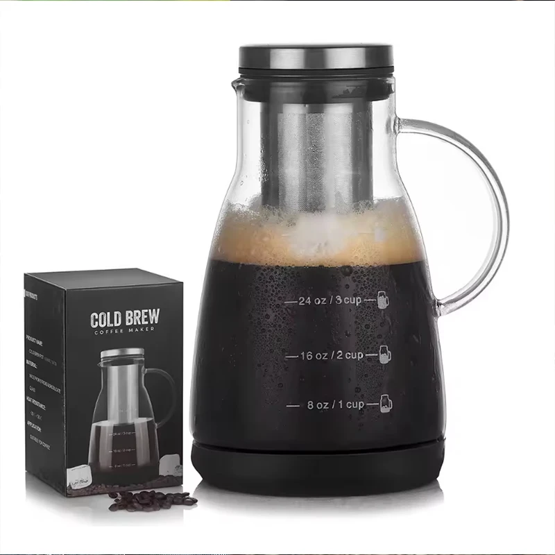 Coffee Tea Maker - หม้อแก้วสำหรับชงกาแฟเอสเพรสโซแบบไอซ์ดริป 960 มล. หม้อแก้วสำหรับชงกาแฟแบบคัลดบริว ทนความร้อนสูง หม้อแก้วกรองน้ำผลไม้และชา
