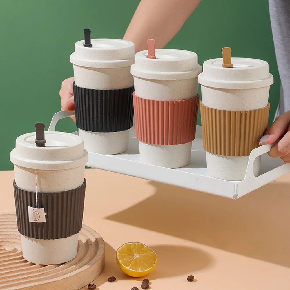 450ML ถ้วยกาแฟพร้อมฝาปิดฟางข้า - Coffee Tea Pictures บทวิจารณ์และราคา